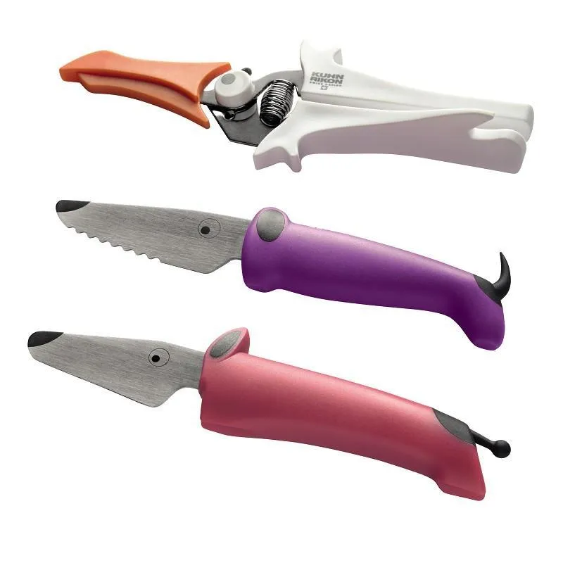 Kinderkitchen Set 3-teilig/ Kindermesser-Set pink/violett/weiß