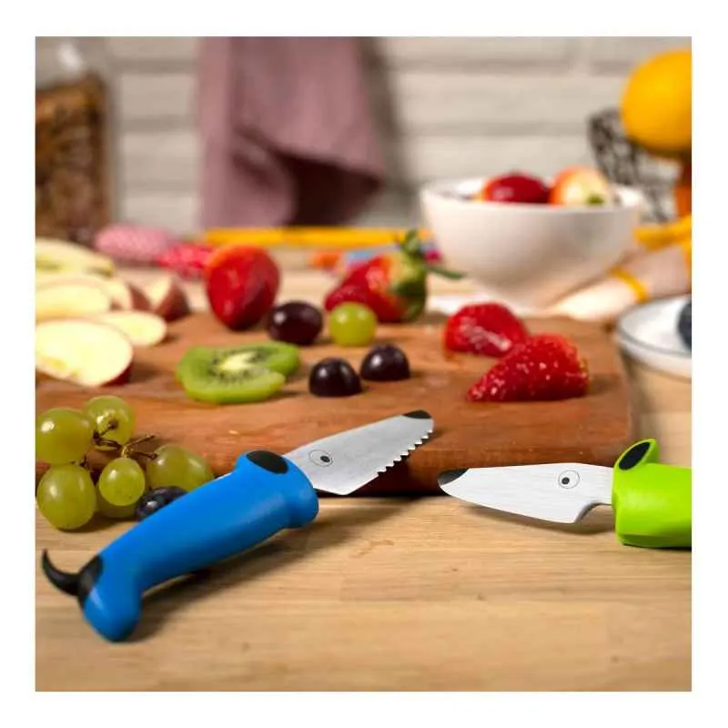 Kinderkitchen Set 3-teilig/ Kindermesser-Set blau/grün/weiß