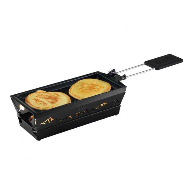 Preview: Raclette Set Mini Alpenglühen schwarz mit Schabern und Teelicht