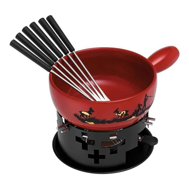 Käsefondue Set Alphornbläser 22 cm inkl Rechaud, Pastenbrenner & 6 Gabeln