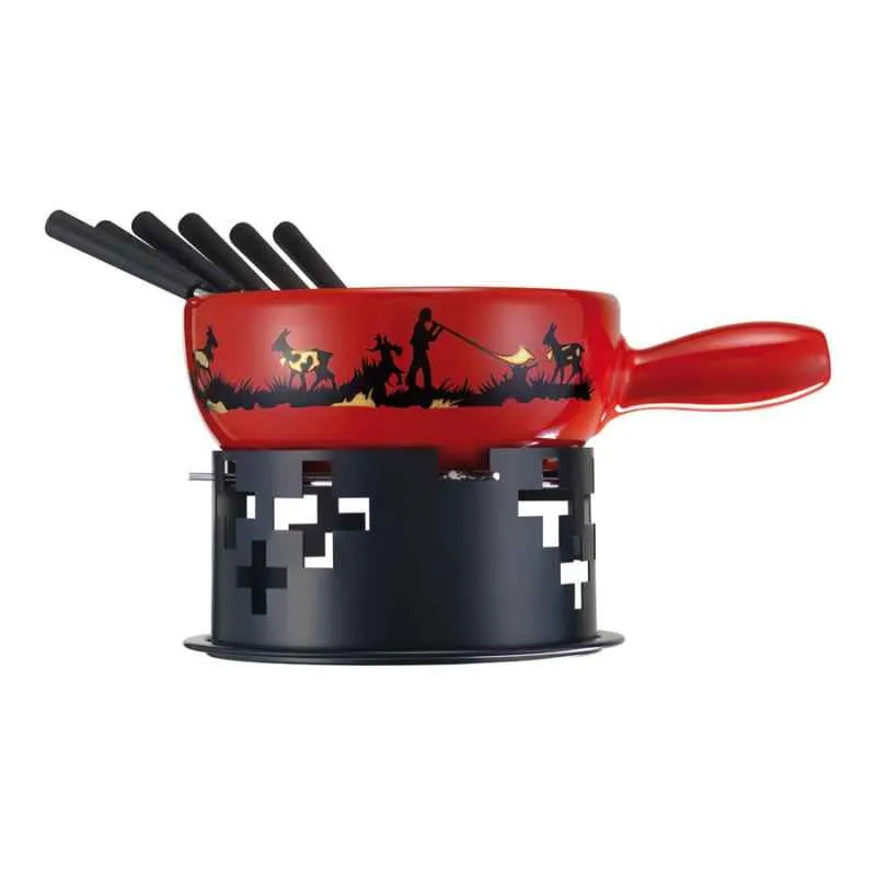 Käsefondue Set Alphornbläser 22 cm inkl Rechaud, Pastenbrenner & 6 Gabeln