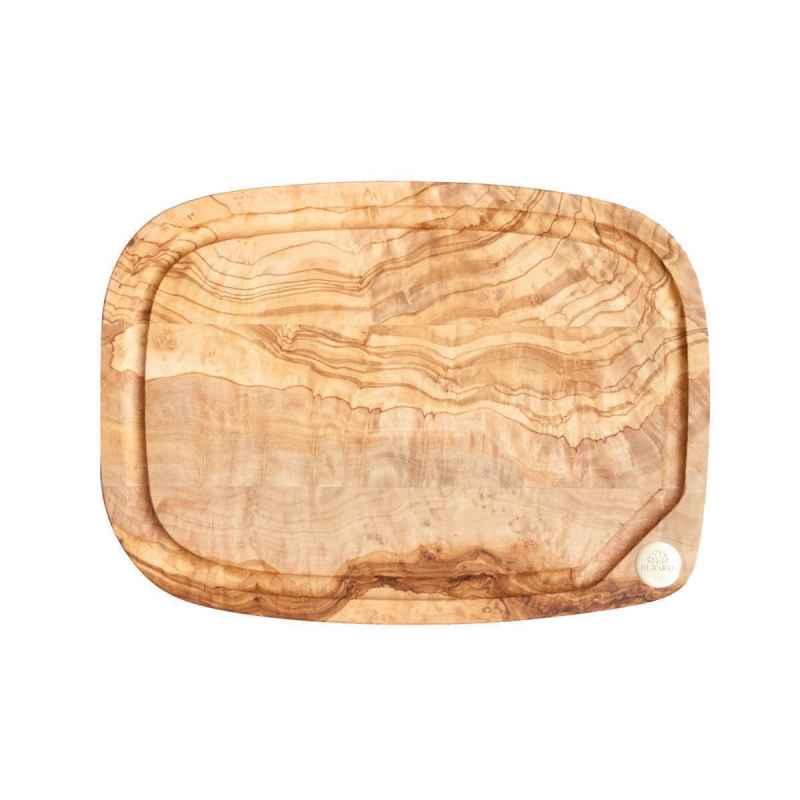 Preview: Nerro - Schneidbrett/ Servierbrett mit Saftrille, Olivenholz 33 cm x 24 cm