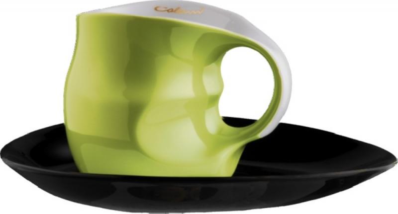 Preview: Luigi Colani Porzellan Kaffee - Cappuccino Tasse mit Untertasse color green 2 tlg.