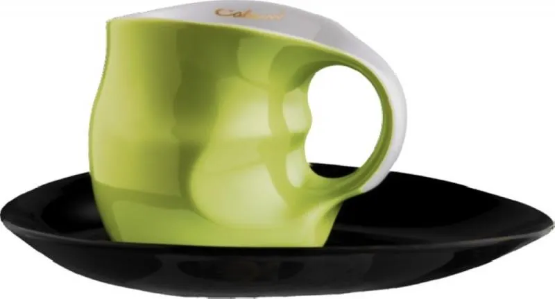 Luigi Colani Porzellan Kaffee - Cappuccino Tasse mit Untertasse color green 2 tlg.