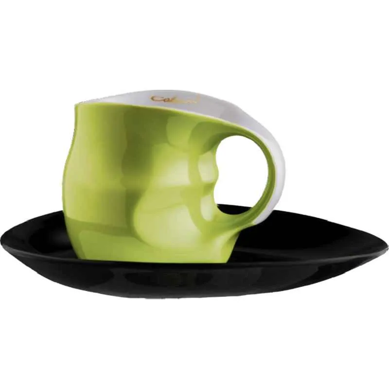 Luigi Colani Porzellan Kaffee - Cappuccino Tasse mit Untertasse color green 2 tlg.