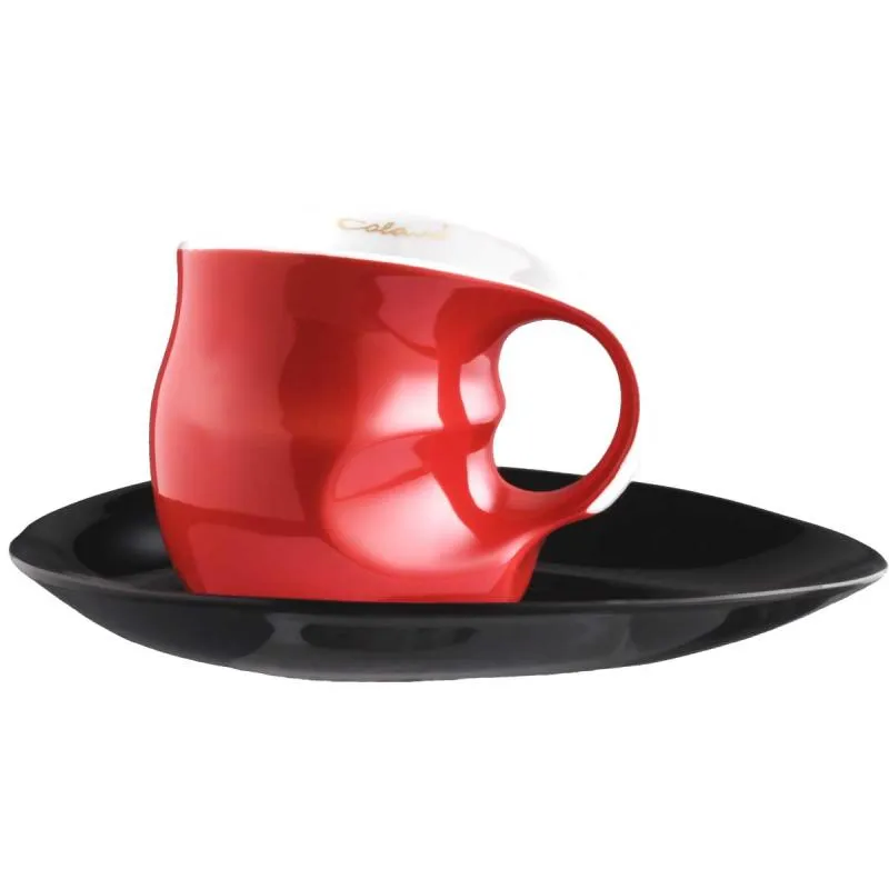 Luigi Colani Porzellan Kaffee - Cappuccino Tasse mit Untertasse color red 2 tlg.