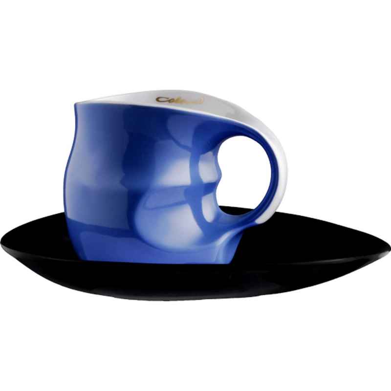 Preview: Luigi Colani Porzellan Kaffee - Cappuccino Tasse mit Untertasse color blue 2 tlg.