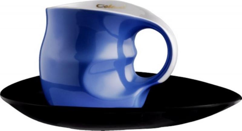 Preview: Luigi Colani Porzellan Kaffee - Cappuccino Tasse mit Untertasse color blue 2 tlg.
