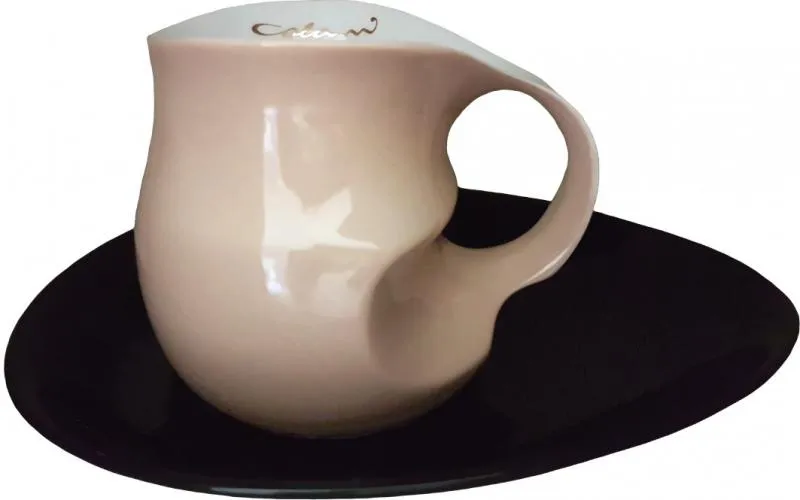 Luigi Colani Porzellan Kaffee - Cappuccino Tasse mit Untertasse sand 2 tlg.