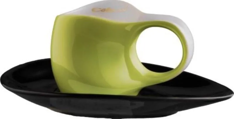 Luigi Colani Porzellan Espresso Tasse mit Untertasse grün / schwarz