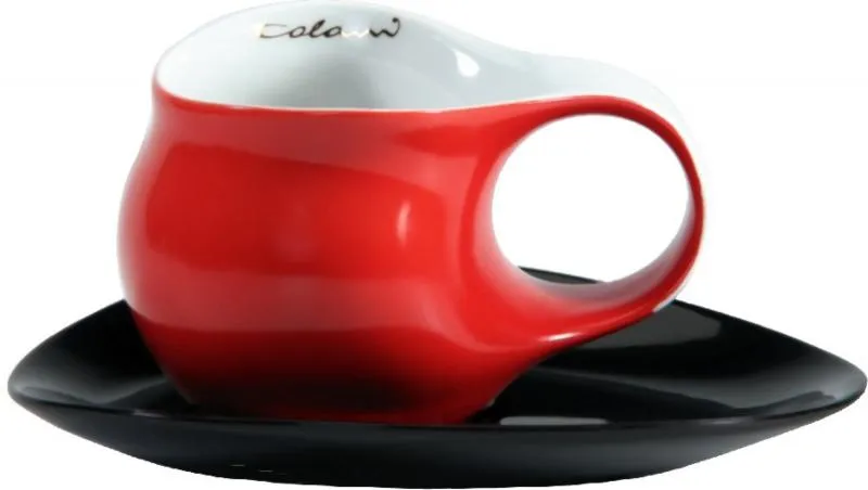 Luigi Colani Porzellan Espresso Tasse mit Untertasse rot / schwarz