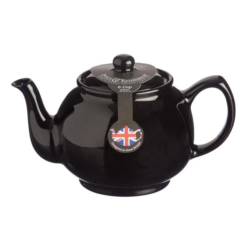 Teekanne 1100 ml Steingut klassisch schwarz, für 6 Tassen