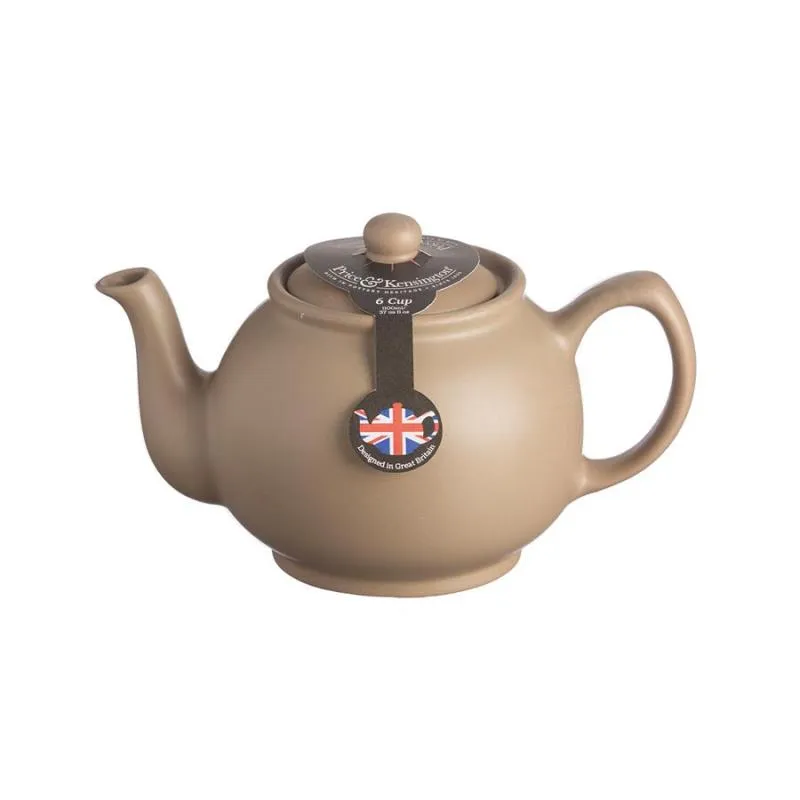 Teekanne 1100 ml Steingut matt taupe, für 6 Tassen