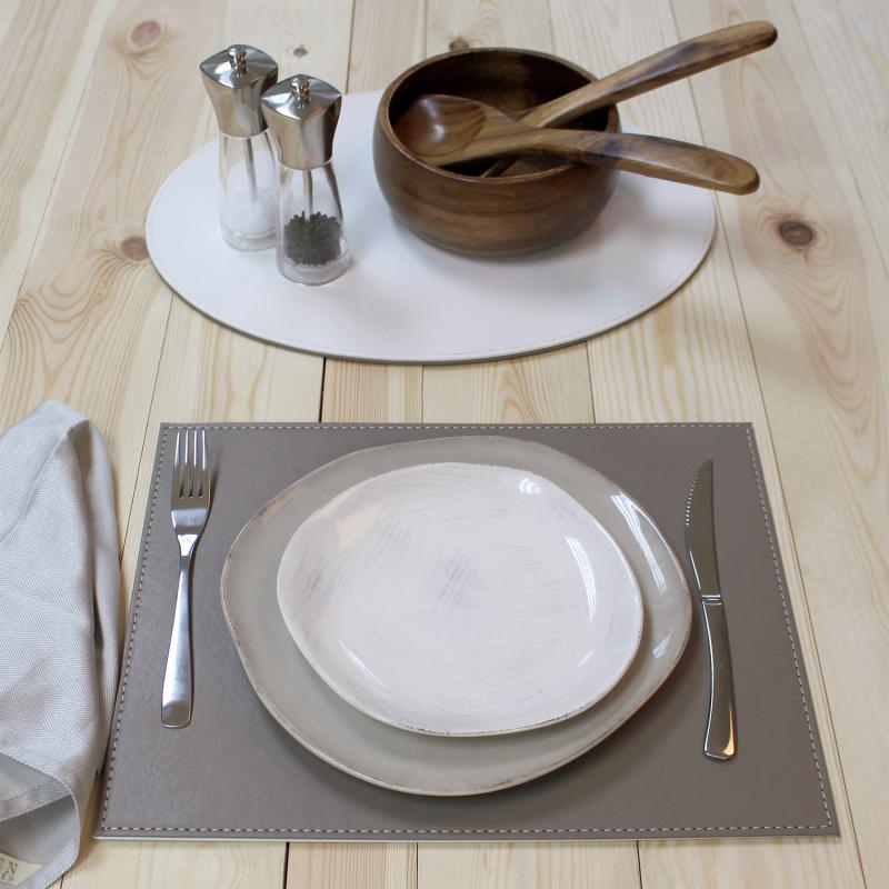 Preview: Platzset 40 x 30 cm taupe / weiß