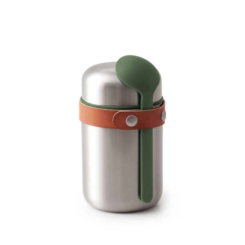 Food Flask - Olive, 400 ml, Edelstahl/Vegan Leder, Maße: 8,5 x 8,5 x 16 cm