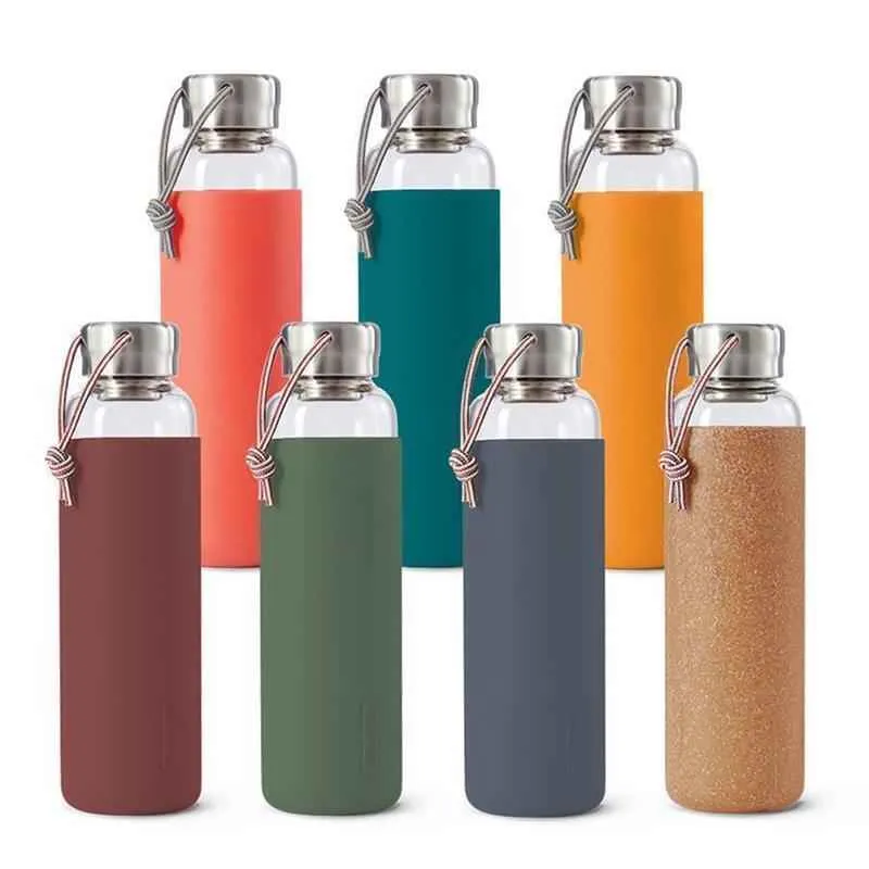 Wasserflasche 600 ml Glas Olive