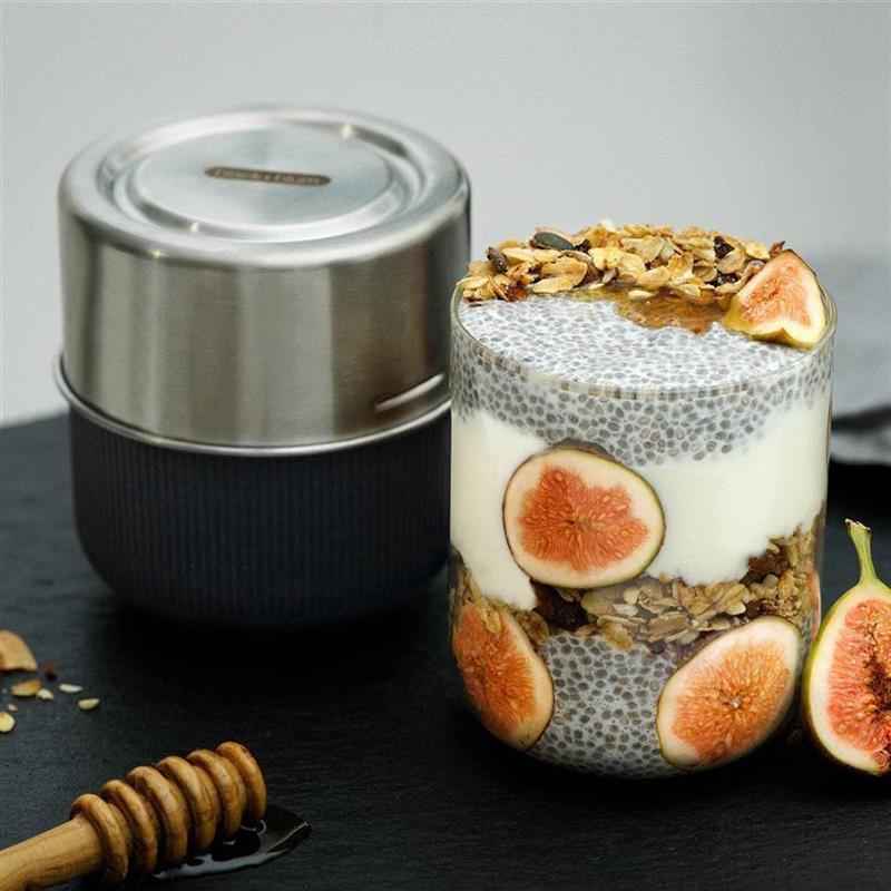 Lunchbecher 450 ml aus Glas mit Schutzhülle, Schiefer