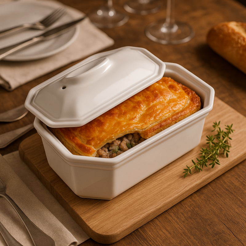 Preview: PASTETENFORM, ACHTECKIG MIT DECKEL Weiss 60 cl