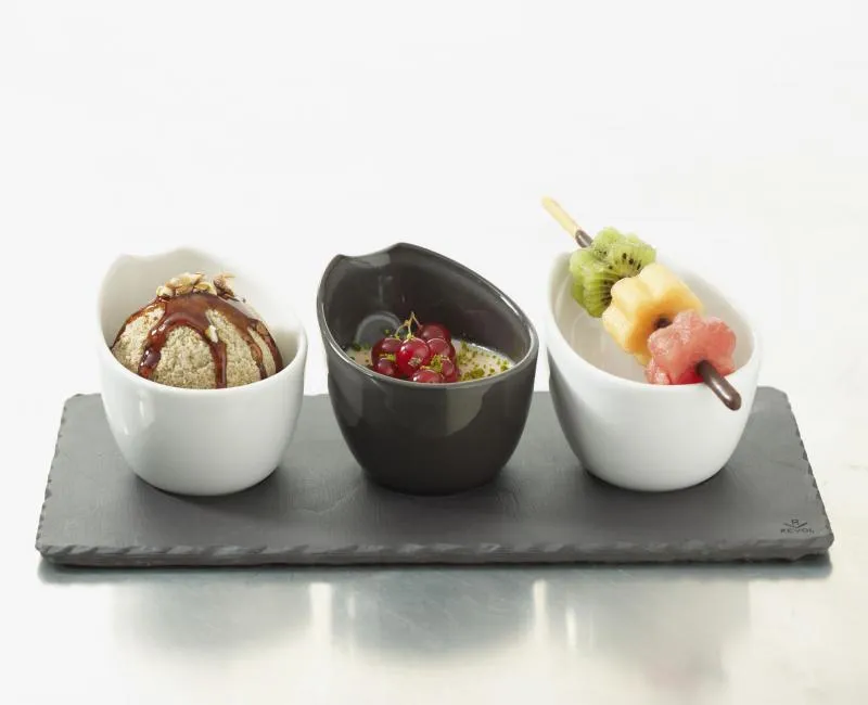 Servierteller mit 3 Mulden 25 x 12 cm Porzellan in Schieferoptik