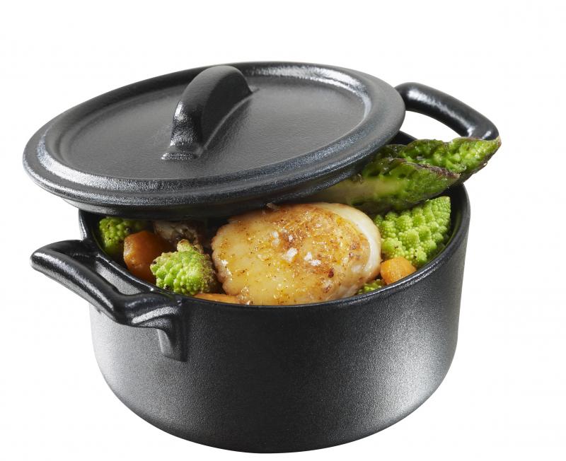 Preview: KASSEROLLE MIT DECKEL 20 cl, RUND Gusseisenoptik