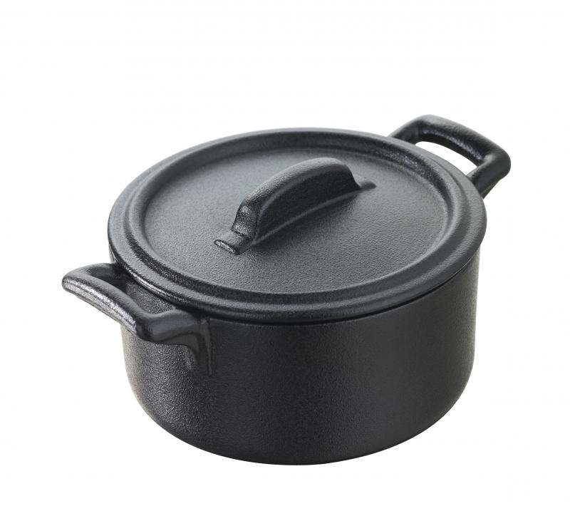 Preview: KASSEROLLE MIT DECKEL 20 cl, RUND Gusseisenoptik