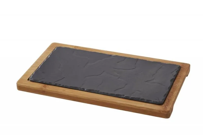 HOLZTABLETT/ HOLZBRETT 34 x 19,5 cm FUER TELLER/ PLATTE/ STEAKTELLER 30 x 16 cm Bambus