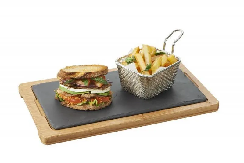 HOLZTABLETT/ HOLZBRETT 34 x 19,5 cm FUER TELLER/ PLATTE/ STEAKTELLER 30 x 16 cm Bambus