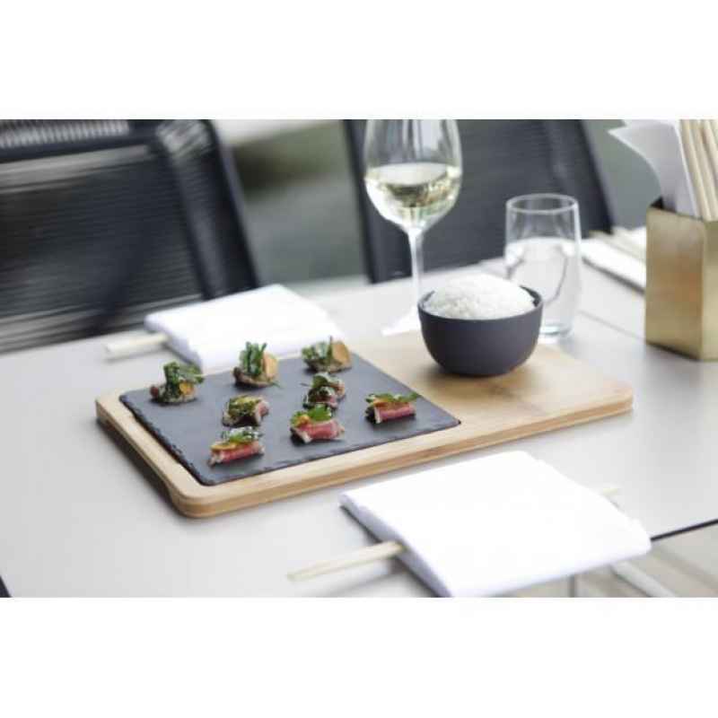 Preview: BAMBUS HOLZTABLETT 37 x 24 cm, 2 - fach unterteilt für Steakteller 20 x 20 cm 