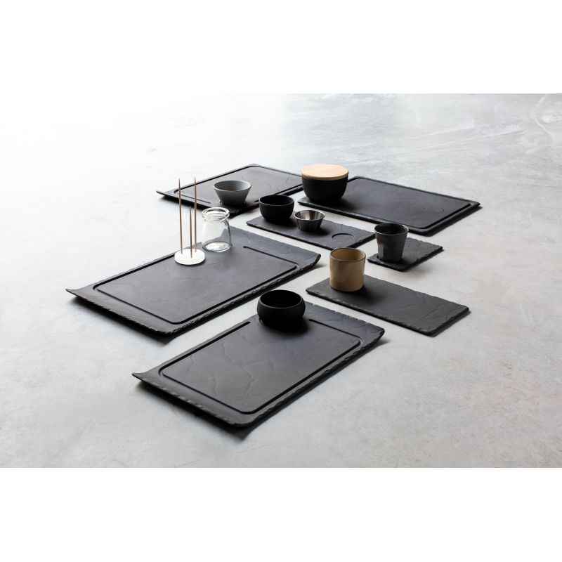 Preview: STEAK & BURGERTELLER 33 cm x 22 cm, RAND HOCH Matt schiefer