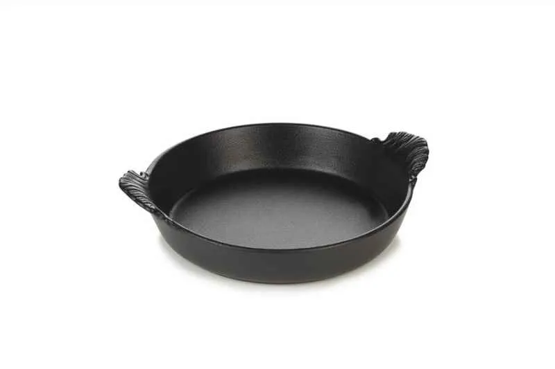 RUNDE GRATINSCHUESSEL MIT GRIFFEN in gusseisener Optik 45 cl