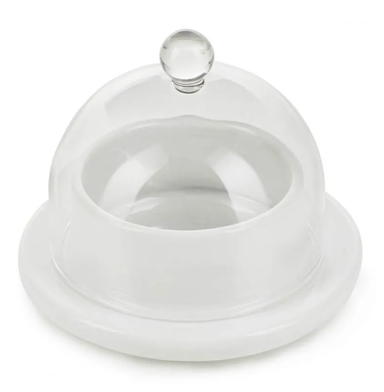 BUTTERTELLER MIT GLASDECKEL 9 cm Weiss