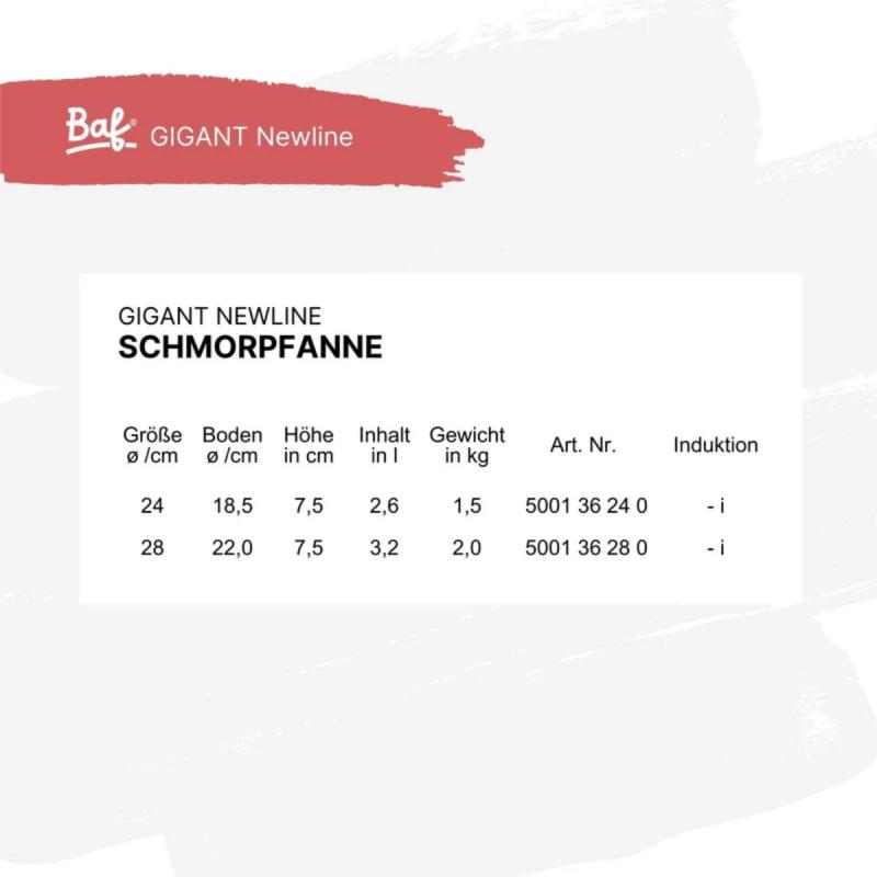 Schmorpfanne 24 cm BAF GIGANT Newline für alle Herdarten