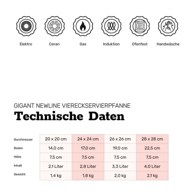 Viereckservierpfanne 26x26 cm BAF GIGANT Newline für alle Herdarten