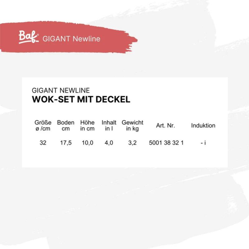 Preview: Wokpfanne mit Deckel 30 cm BAF GIGANT Newline für alle Herdarten
