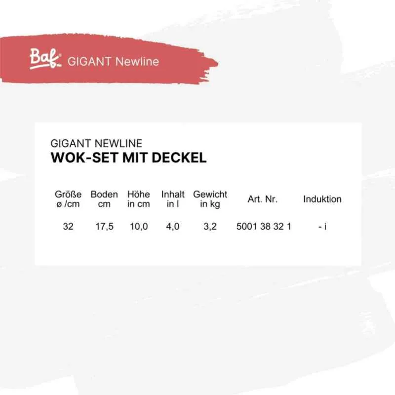 Wokpfanne mit Deckel 30 cm BAF GIGANT Newline für alle Herdarten