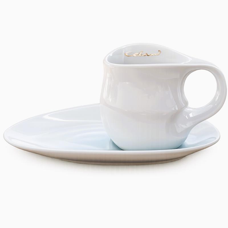 Luigi Colani Porzellan Kaffee Cappuccino Tasse mit Untertasse 2 tlg. weiß