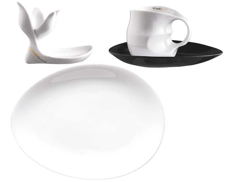 Luigi Colani Porzellan Frühstücksgedeck 4 teilig weiß/ schwarz
