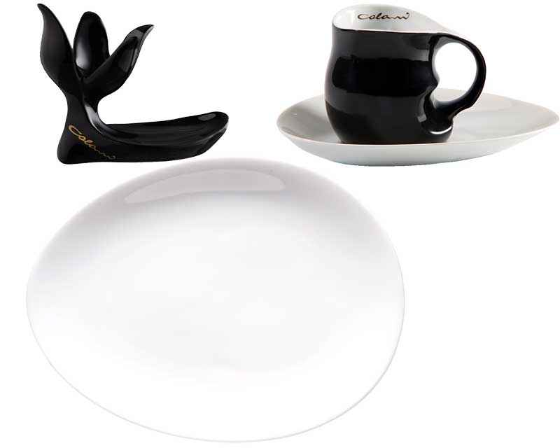 Preview: Luigi Colani Porzellan Frühstücksgedeck 4 teilig weiß/ schwarz