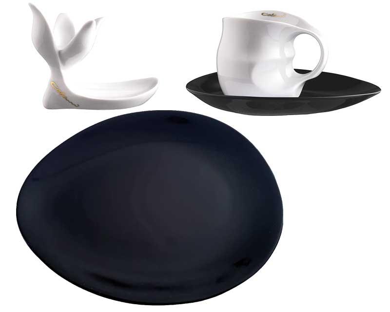 Preview: Luigi Colani Porzellan Frühstücksgedeck 4 teilig schwarz/ weiß