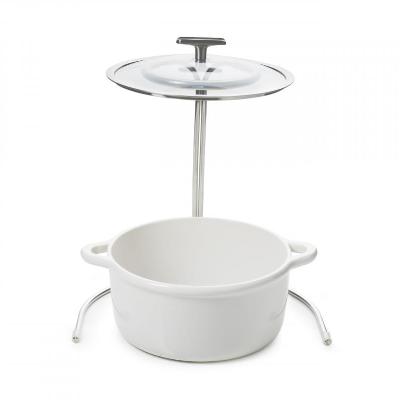 Preview: RUNDE INDUKTIONSKASSEROLLE 29 CM MIT GLASDECKEL Alabaster Weiss + Glas