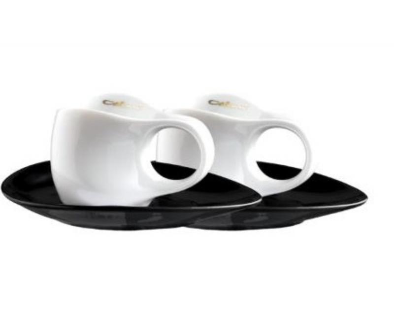Preview: Luigi Colani Porzellan 2 Espressissimo - Tassen mit 2 Untertassen 4 tlg. weiß/ schwarz
