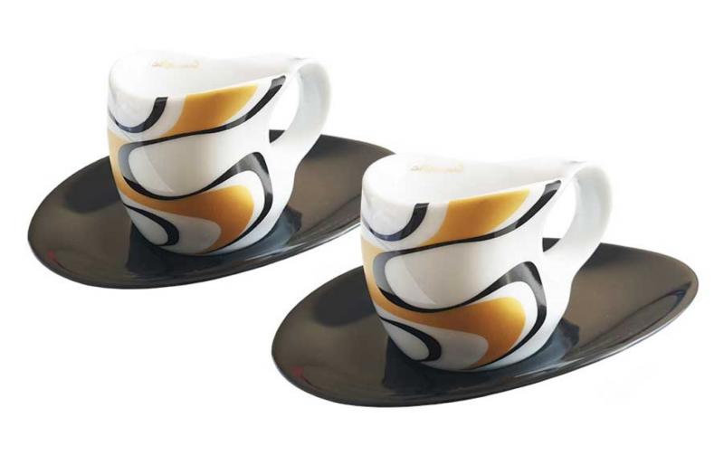Preview: Luigi Colani Porzellan Espressissimo - Tassen mit Untertassen 4 tlg. wave gold black
