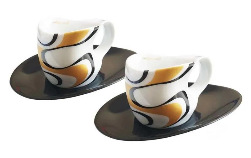 Luigi Colani Porzellan Espressissimo - Tassen mit Untertassen 4 tlg. wave gold black