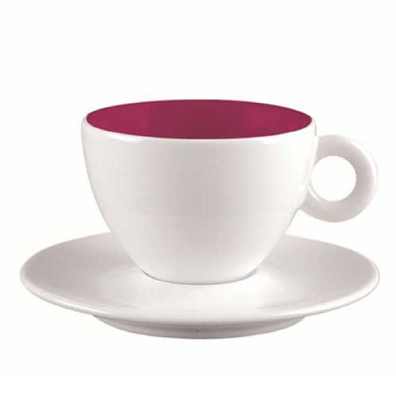 Espresso-Tasse und Untersetzer weiss/ himbeere