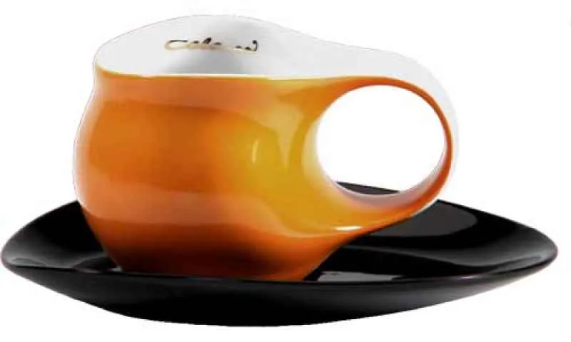 Luigi Colani Porzellan Espresso Tasse mit Untertasse orange / schwarz