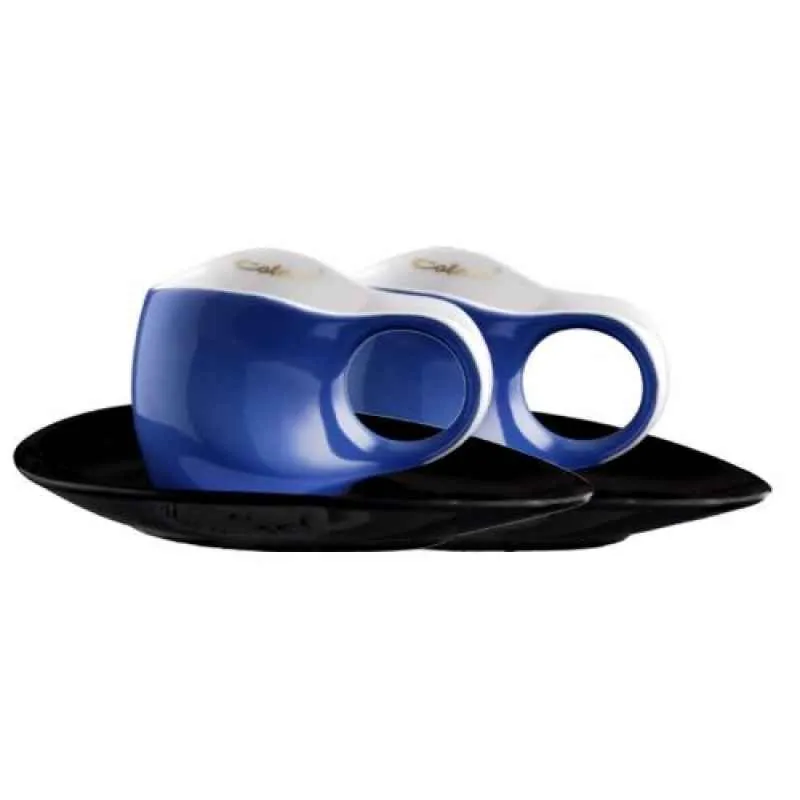 Luigi Colani Porzellan 2 Espressissimo Tassen mit 2 Untertassen 4 tlg. blue