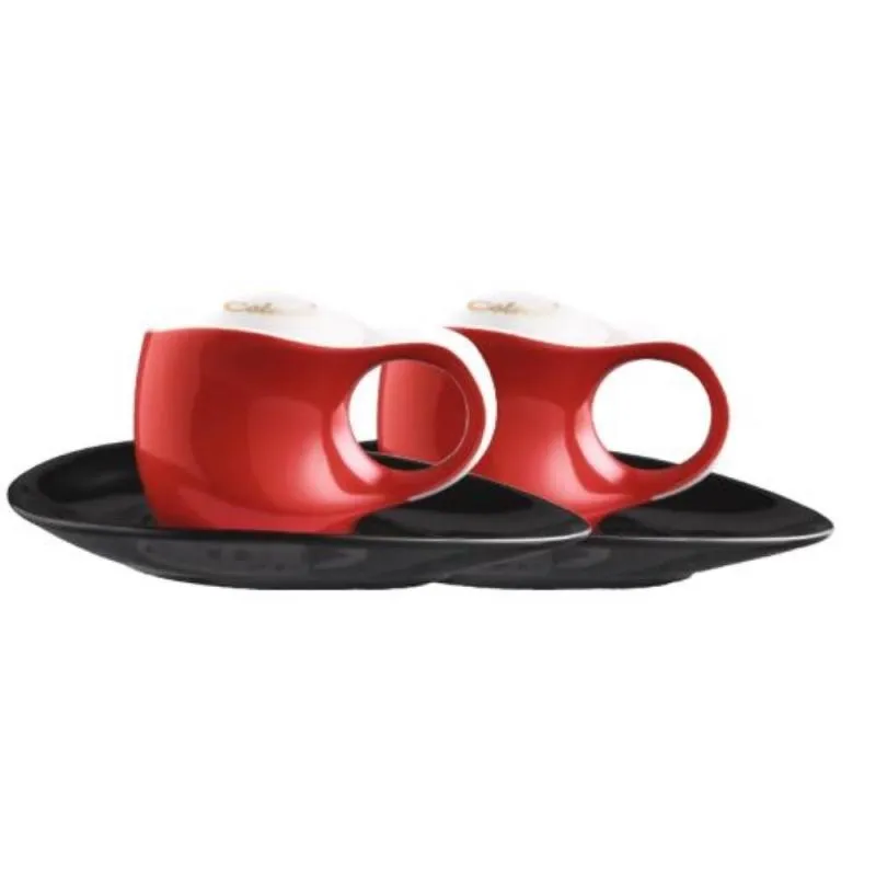 Luigi Colani Porzellan 2 Espressissimo - Tassen mit 2 Untertassen 4 tlg. red