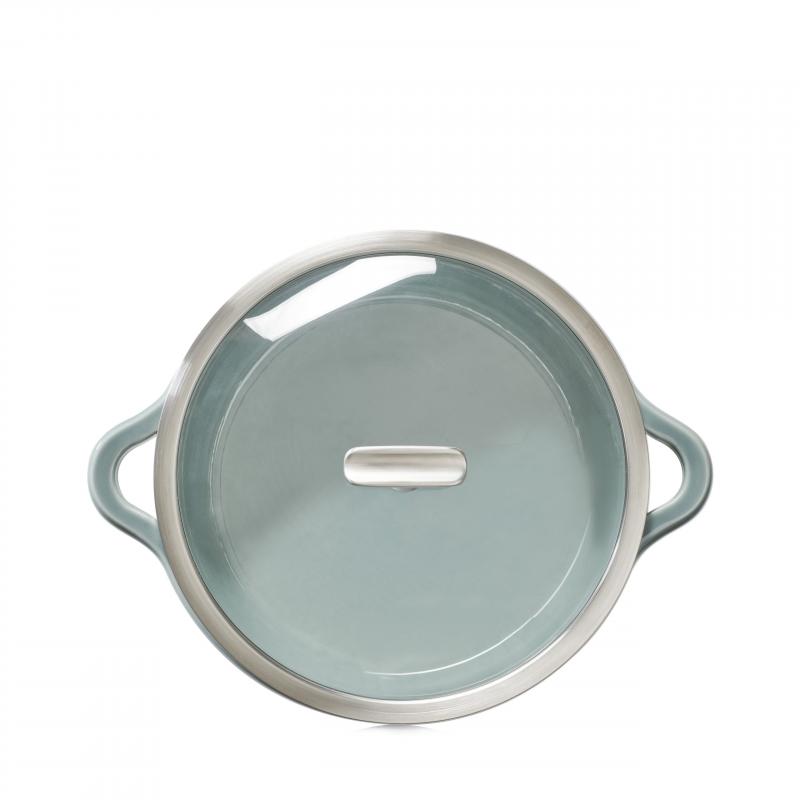 Preview: RUNDE INDUKTIONSKASSEROLLE 29 CM MIT GLASDECKEL Wolkengrau + Glas