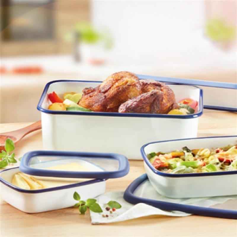 Preview: Flache Back- und Auflaufform Größe L mit Deckel, Deckel aus PP mit Silikonrand