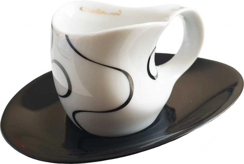 Preview: Luigi Colani Porzellan Espresso Tasse mit Untertasse loop black